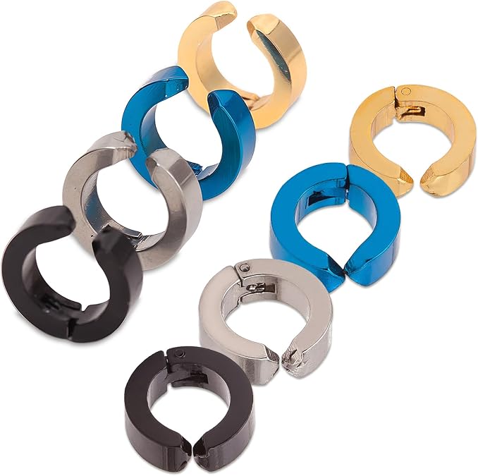 8-Piece Non-Piercing Ear Clips Stainless Steel Fake Ear Hoops for Men and Women, 4 Colors