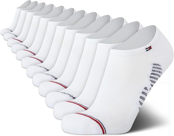 Tommy Hilfiger Mens No Show Socks - 12 Pack Performance Stretch Athletic Invisible Tab Liner Low Cut Socks for Men