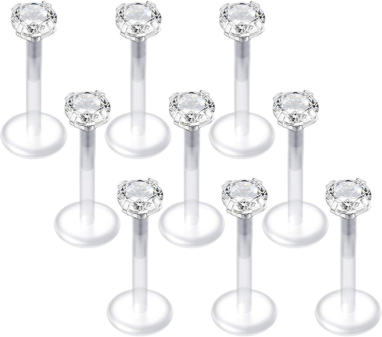 QWALIT 16G Clear Lip Rings Studs Plastic Medusa Labret Piercing Jewelry Push in Cartilage Earring Tragus Earrings Threadless Helix Piercing Jewelry Helix Earrings 6mm 8mm 10mm