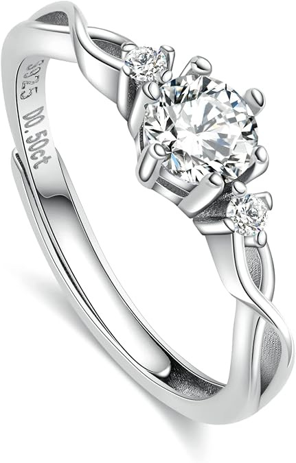Moissanite Rings for Women, Promise Rings for Women S925 Sterling Silver 0.5ct D Color VVS1 Moissanite Engagement Ring Adjustable, with GRA Certificate