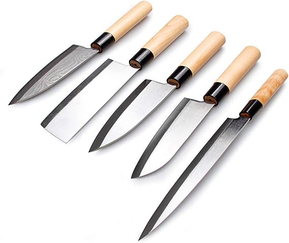 Waterboss Sushi & Sashimi Chefs Knives,Set of 5 Japanese Sushi Chef Knives - Sashimi-Santoku-Nakiri-Deba Knife,Ultra High Carbon Steel Blades