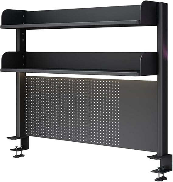Clamp On Desk Organizer Shelf, Desk Extender Pegboard Workstation,Computer Desk Accessories for Office, Privacy Panel for Gaming Desk,Clamp-on 23.6/31.5/39.3in Desktop Shelving System, Black (Size :