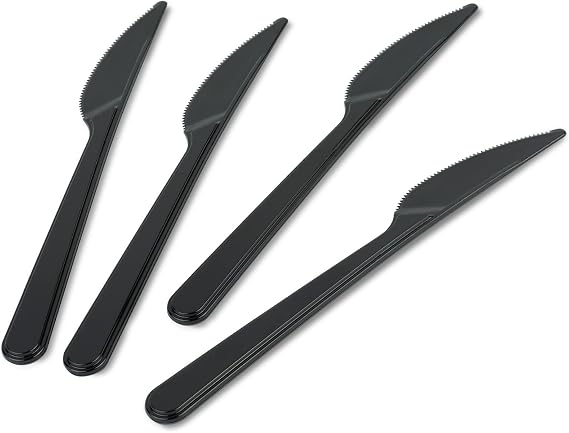PLASTICPRO 50 Pack Heavy Weight Plastic Knives Black Disposable Knives Plastic Cutlery Set