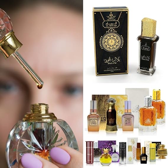 Maison d'Orient BLACK OUD Roll-On Attar and Ahmad Al Maghribi Perfume Samples (The Oud Experience) featuring 15 spray oud fragrances.