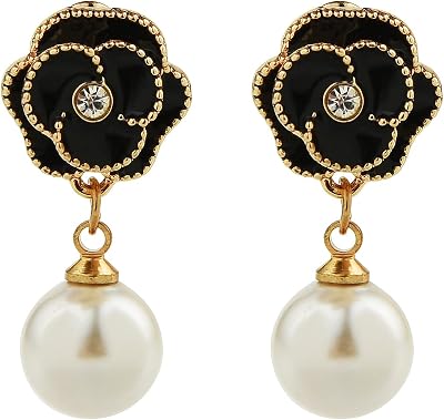 Fashion Designer Imitation Pearl Floral Charm Dangle Drop Earrings Studs