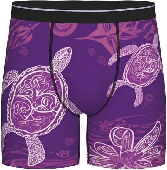 Hawaii With Purple Sea Turtle Men'S Long Leg Boxer Briefs Performance Stretch Mens Underwear Shorts With Contour 3d Pouch