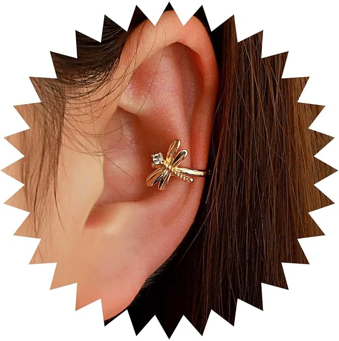 Andelaisi Boho Crystal Dragonfly Ear Cuff Earrings Vintage Dragonfly Cuff Clip On Earrings Gold Animal Cuff Cartilage Earrings No Piercing Clip Earrings Jewelry for Women