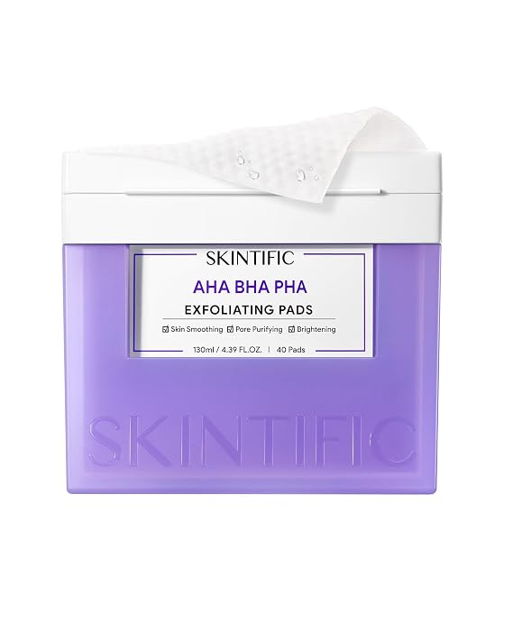 SKINTIFIC Gentle Exfoliating Pads with AHA BHA PHA & Niacinamide | Dual-Sided Acne Pore Cleanser and Soothing Toner Pads For Smooth, Clear Skin, Sensitive, Oily and Acne-Prone Skin