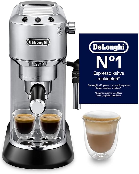 De'Longhi Dedica Manual Espresso Machine, 15cm Width, 1L Capacity, 1350W, 15 Bar Pressure, Stainless Steel (EC 685.M)