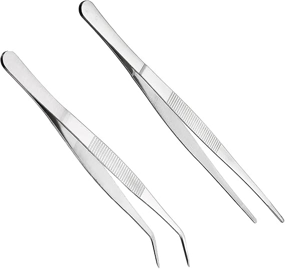 Bentgo Stainless Steel Professional Non-Slip Short Straight Tweezers, 5.5in, Angled Tweezers Set for Aquatic Pets, Corals, Crafting, Cooking, Repairing (2Pcs)