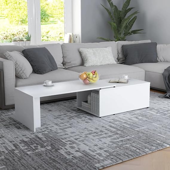 Modern Coffee Table, 100-150 cm Extendable Coffee Tables Simple Modern Center Table for Living Room Home Office, Easy Assembly - White