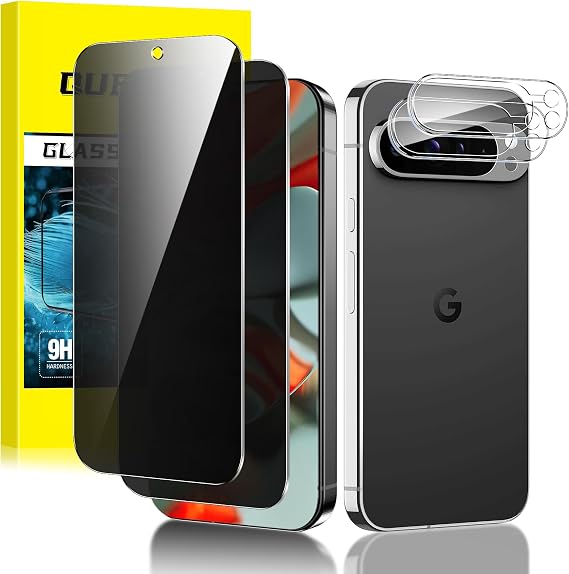 2+2 Pack for Google Pixel 9 Pro XL Privacy Screen Protector + Camera Lens Protector, 9H Hardness Anti-Spy Tempered Glass, Zero Bubble, 0.33mm High Sensitivity, Case Friendly