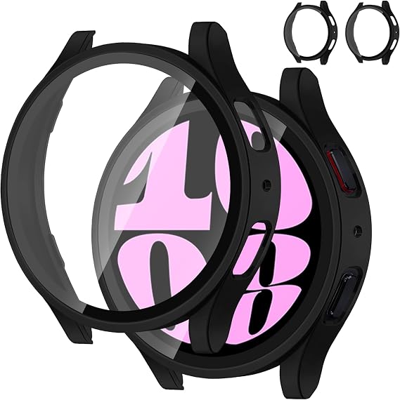 2 Pack Case With Tempered Glass for Samsung Galaxy Watch 6 Screen Protector 40mm Women Men,Hard PC Overall Protection Anti-Slip Scratch-Resistant Cover for Samsung Galaxy Watch 6 Case 40mm Accessories
