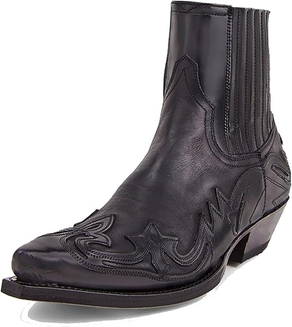 Generic Men's Classic Embroidered Mid-Calf Boots, 41, Black