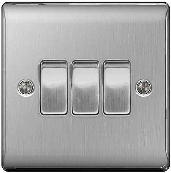 BG Nexus NBS Range Brushed Steel Switches & Sockets - Full Range of Matching Items (3 Gang, 2 Way Light Switch)