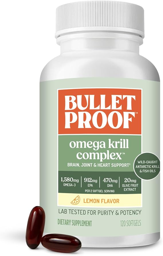 Bulletproof Omega Krill Complex Softgels, 120 Count Lemon Flavor Omega 3 Supplement with Krill & Fish Oil, 1560mg EPA, DHA & GLA, Supports Brain, Heart & Joint Health, Non-GMO, Gluten Free