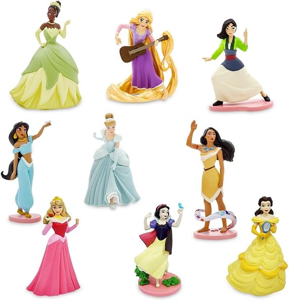 Disney Store Official Princess Deluxe Figurine Play Set - 9 Fully Sculpted Disney Figures with Attached Bases - Includes Rapunzel, Cinderella, Aurora, More -  in Scenic Display Packaging