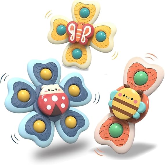Suction Spinner Toys for Babies, 3 Pack BPA-Free Baby Spinners Toy 1-3 Ages