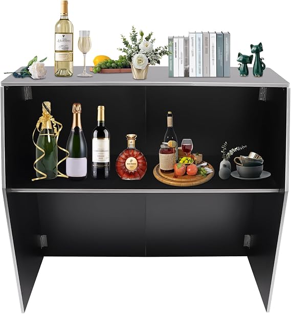 Foldable Event Bar, 42.75" Tall Portable Bar Cabinet Commercial Portable Bar Mobile Bartender Station with Top and Middle Shelves for Events Outdoor Parties Picnics (Black)