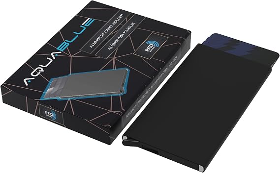 Aluminum Credit Card Holder RFID Protected Wallet with Aquablue Automatic Mechanism