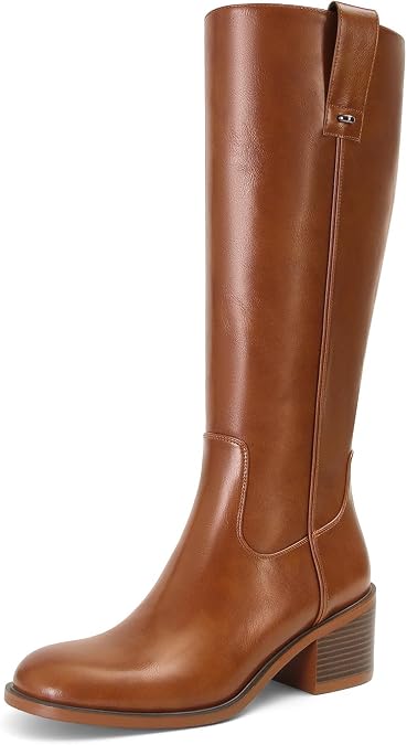 Knee High Boots Women Chunky Heel Round Toe Campus Boots Comfortable Low Block Heel Tall Riding Boots With Side Zipper
