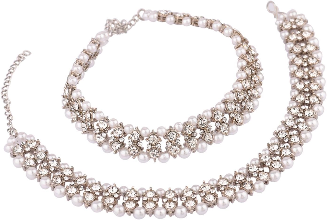 Efulgenz Indian Bridal Anklet Bollywood Crystal Faux Pearl Wedding Bridal Jhanjara Anklet Pair Bells Bracelet Payal Foot Jewelry for Women