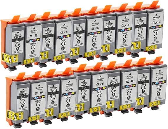 PGI35 CLI36 Compatible for CAN PGI-35 Black CLI-36 Color Ink Cartridge PGI 35 CLI 36 Replacement for PIXMA IP100 IP110 TR150 MAXIFY BX110 (20 Pack, 10 Black 10 Color)