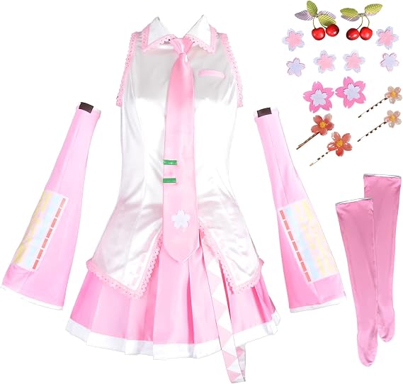 Haikyuu Women Pink Cosplay Dress with Socks Hair Pins Halloween Costume Anime Con