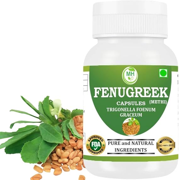 Fenugreek Capsules 500mg | 60 Vegetarian Capsules | Natural Herbal Supplement for Wellness & Digestion | Trigonella Foenum-Graecum | GMP Certified & Gluten Free | Pack of 1