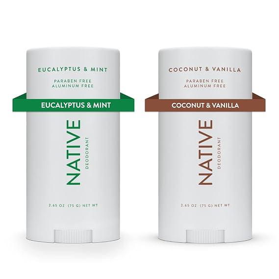 Native Deodorant | Natural Deodorant for Women and Men, Aluminum Free with Baking Soda, Probiotics, Coconut Oil and Shea Butter | Coconut & Vanilla and Eucalyptus & Mint - Variety Pack of 2