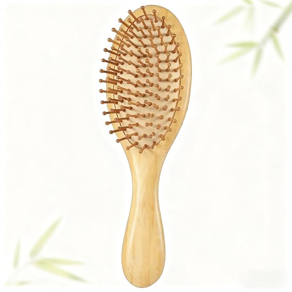 Natural Bamboo Hair Brush, Eco-Sustainable Detangling Brush with Wooden Handle, Professional Hair Care Tool for Gentle Massage and Styling