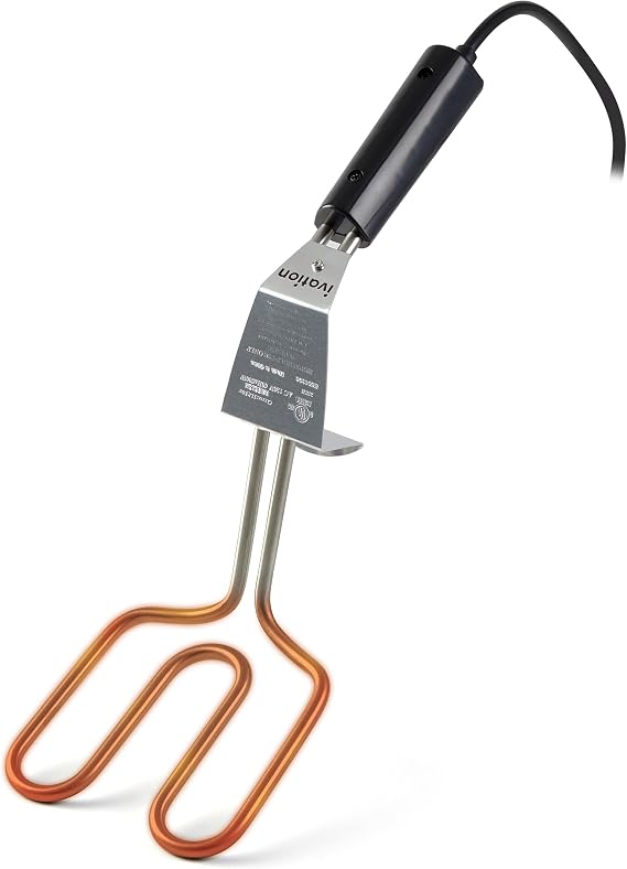 Ivation 500W Electric Charcoal Starter, Double-Ring, No Lighter Fluid | Angled handle fits any grill depth for hands-free use on the edge of your grill