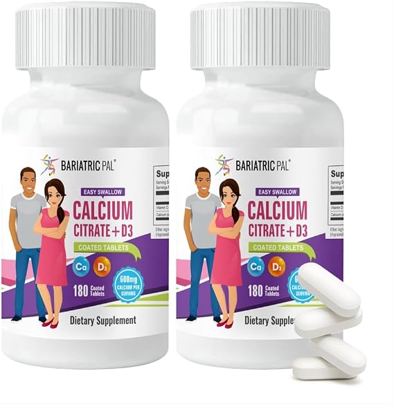 BariatricPal Easy Swallow Calcium Citrate (600mg) and D3 Coated Tablets (60-Day Supply)