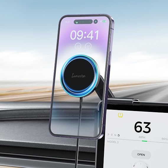 Tesla Phone Mount Wireless Charging for MagSafe, Magnetic Tesla Phone Holder for Tesla Model 3 Model Y, Tesla Model 3/Y Accessories 2023 Fits All Phones