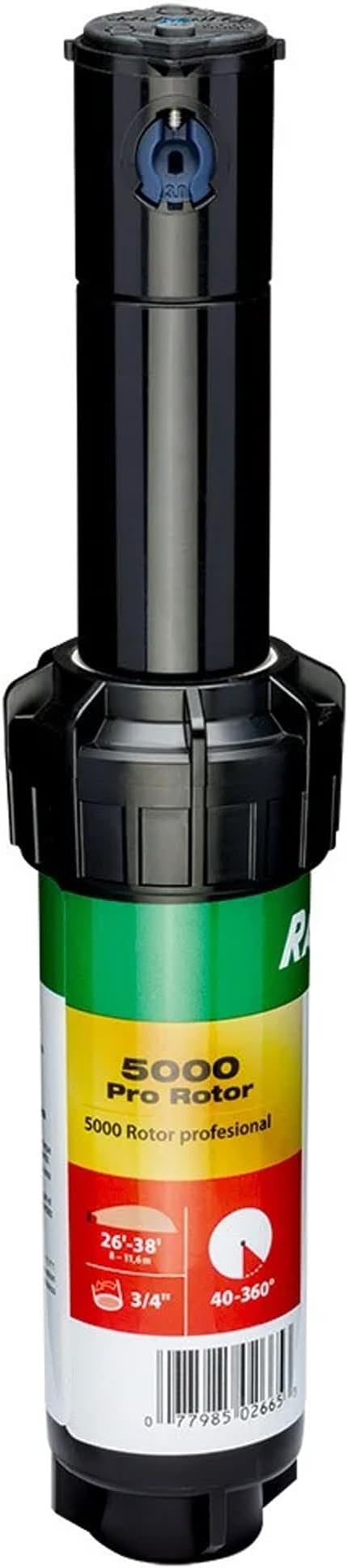 Rain Bird 5000 Heavy Duty Simple Adjust Gear Driven Rotor Sprinkler Head | 3/4 inch Inlet - Water Efficient 4 inch Pop Up Lawn Sprinkler, Adjustable 40 - 360 Degree Arc and 25 - 50 ft Radius
