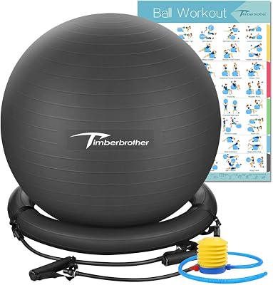 Exercise Ball Chair with Resistance Bands Workout Poster 16.5x 22.4,Stability Ball Base for Gym and Home Exercise