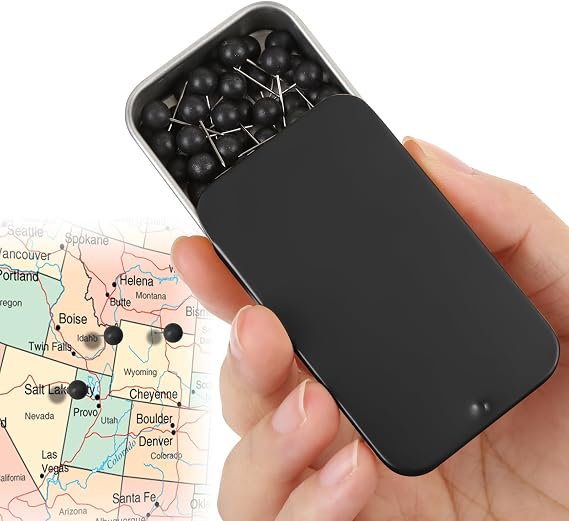 Black Push pins,Small Round-Headed map pins, Home Offices and DIY Craft Projects (Black 1)