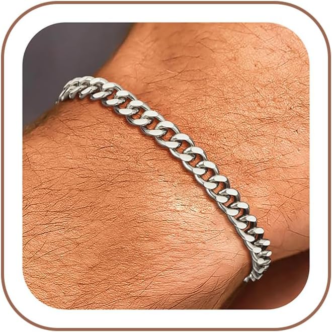 HIMSTORY Silver Cuban Link Bracelet for Men, 925 Sterling Silver 5MM Cuban Chain Bracelet Diamond Cut Silver Bracelets Gifts for Boyfriends Father Husband