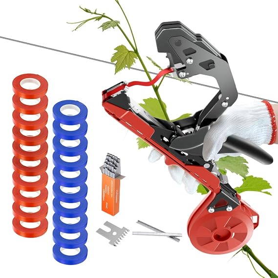 Upgraded Plant Tying Machine, Garden Tape Tool with 20Rolls Tapes and 10000pcs Staples, 1 Gloves, Lightweight Plant Tape Gun Tying Tape Tool to Tie Up Vine Tomatoes Grapes Vegetables Garden