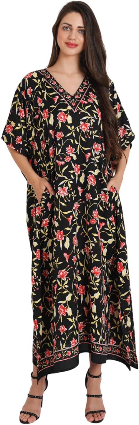Miss Lavish London Womens Plus Size Kaftan Beach Cover Up Maxi Dress, Resort Wear Caftan, Summer Cruise Vacation Coverup