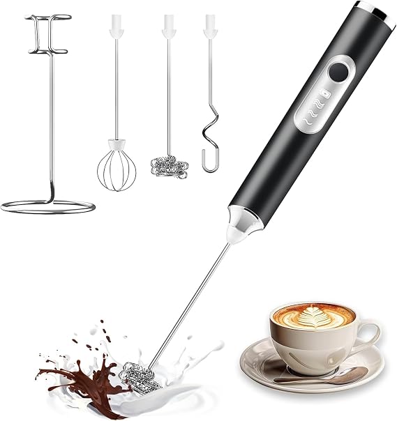 Milk Frother Rechargeable,Handheld Milk Frother, 3 Heads Rechargeable Mini Drink Mixer Stirrers, 3 Speed Adjustable Coffee Frother Wand, Drinks mixer electric handheld milk frothe