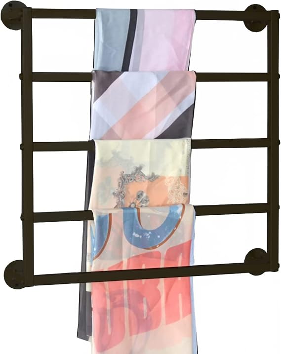 Wall Mounted Metal Scarf Rack Stand, Modern 5 Tier Hijab Holder Organizer with Removable Crossbar, Clothing Store/House, Space Saver, 60/70/80Cm Wide,Black-80x75cm