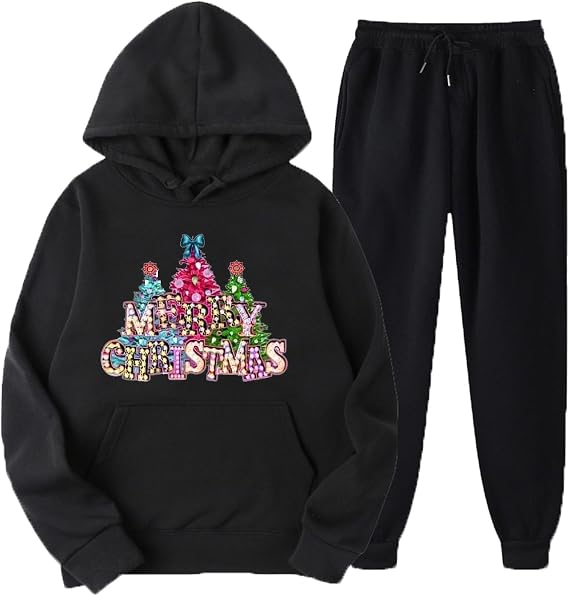 BZPIZ Women Hoodies Tracksuit Long Sleeve Xmas Sweatshirts Jogger Pant 2 Piece Outfits Fall Fashion Matching Sets for Women
