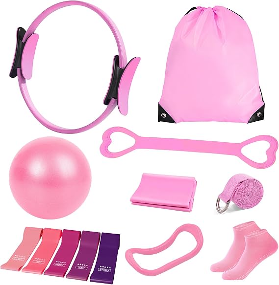 Pilates Kit for Women, Pilates Equipment with 13'' Magic Circle | Pilates Ring and Ball Set with 5 Strength Bands, Hip Thrust Belt, Compact Workout Set at Home