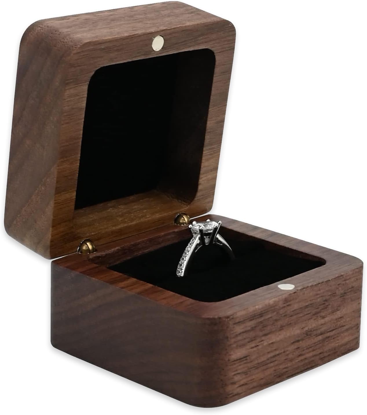 Movstriker Wooden Ring Box, Vintage Square Wedding Ring Box Engagement Ring Holder with Single Slot, Elegant and Retro Ring Storage Box for Proposal Wedding Ceremony