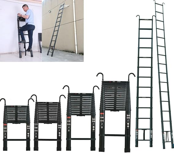 Telescopic Ladder 6.2 m with 2 Hooks Folding Aluminium Ladder Loft Ladder Telescopic Design Portable Extendable Ladder Step Ladder Made of High-Quality Aluminium 150 kg Load Capacity