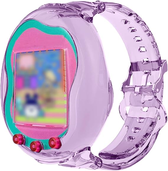 Silicone Case for Tamagotchi Bandai Uni - Soft Protective Cover with Hand Strap,toergy Comfortable, Portable Anti-Scratch Skin for Pet Game Machine (Transparent Purple)