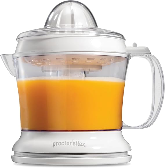Proctor Silex Juicer Electric Citrus Juicer Machine, 34 oz., for Orange, Lemon, Grapefruit Juice, White (66332PS)