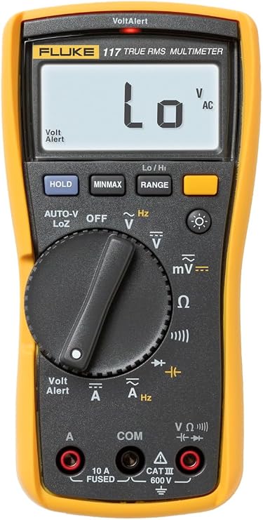Fluke 117 Digital Multimeter, Non-Contact AC Voltage Detection, Measures Resistance/Continuity/Frequency/Capacitance/Min Max Average, Automatic AC/DC Selection, Low Impedance Mode
