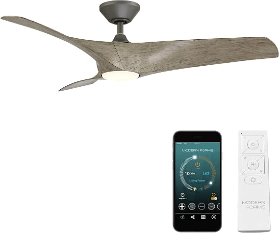 Modern Forms Zephyr 3 Blade 62 in. Indoor and Outdoor Smart Downrod Ceiling Fan with Remote Control - Integrated LED Selectable 4CCT 2700K-3000K-4000K-5000K - Graphite/Weathered Wood